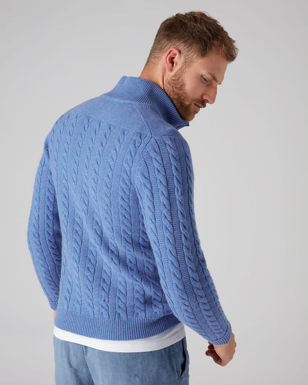 N.Peal Men's The Richmond Cable Cashmere Cardigan Cruise Blue