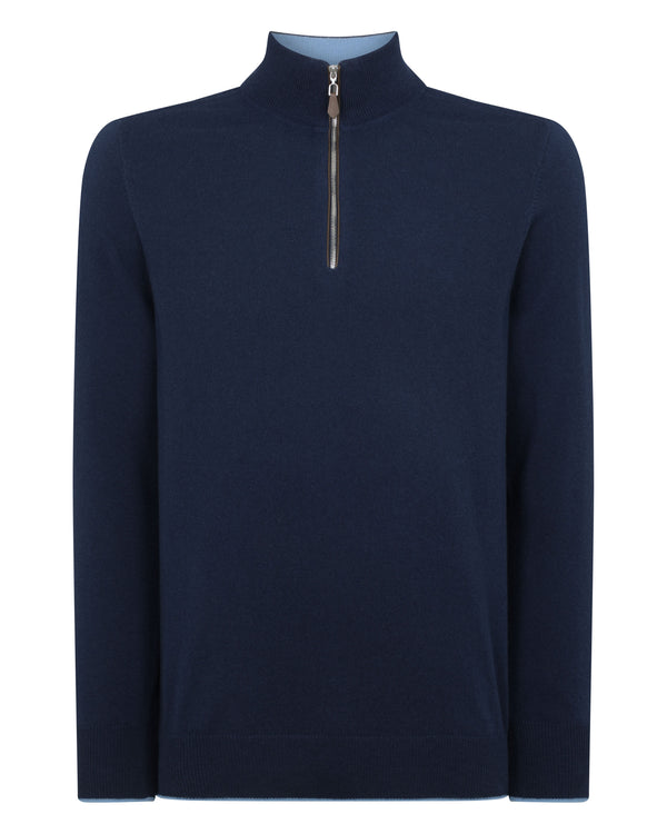 N.Peal Men's The Carnaby Half Zip Cashmere Jumper French Blue