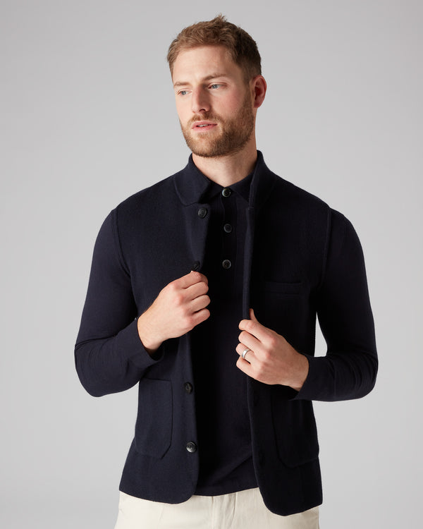 N.Peal Men's Collared Milano Cashmere Waistcoat Navy Blue