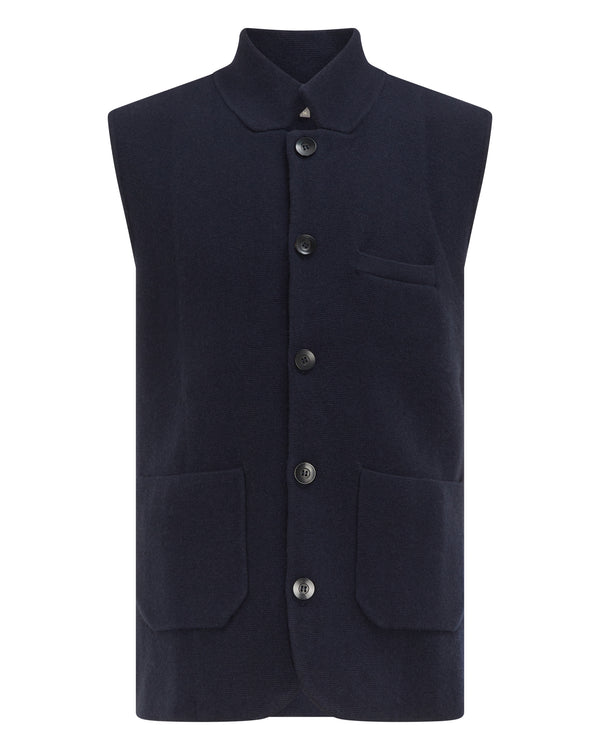 N.Peal Men's Collared Milano Cashmere Waistcoat Navy Blue