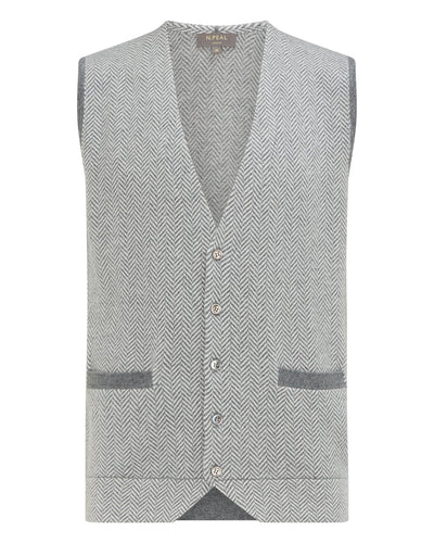 N.Peal Men's Herringbone Cashmere Waistcoat Elephant Grey