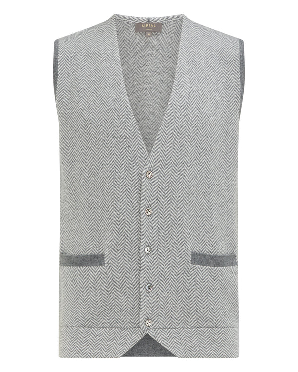 N.Peal Men's Herringbone Cashmere Waistcoat Elephant Grey