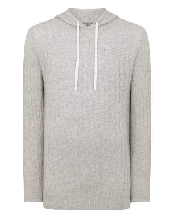 N.Peal Men's Cable Cashmere Hoodie Fumo Grey