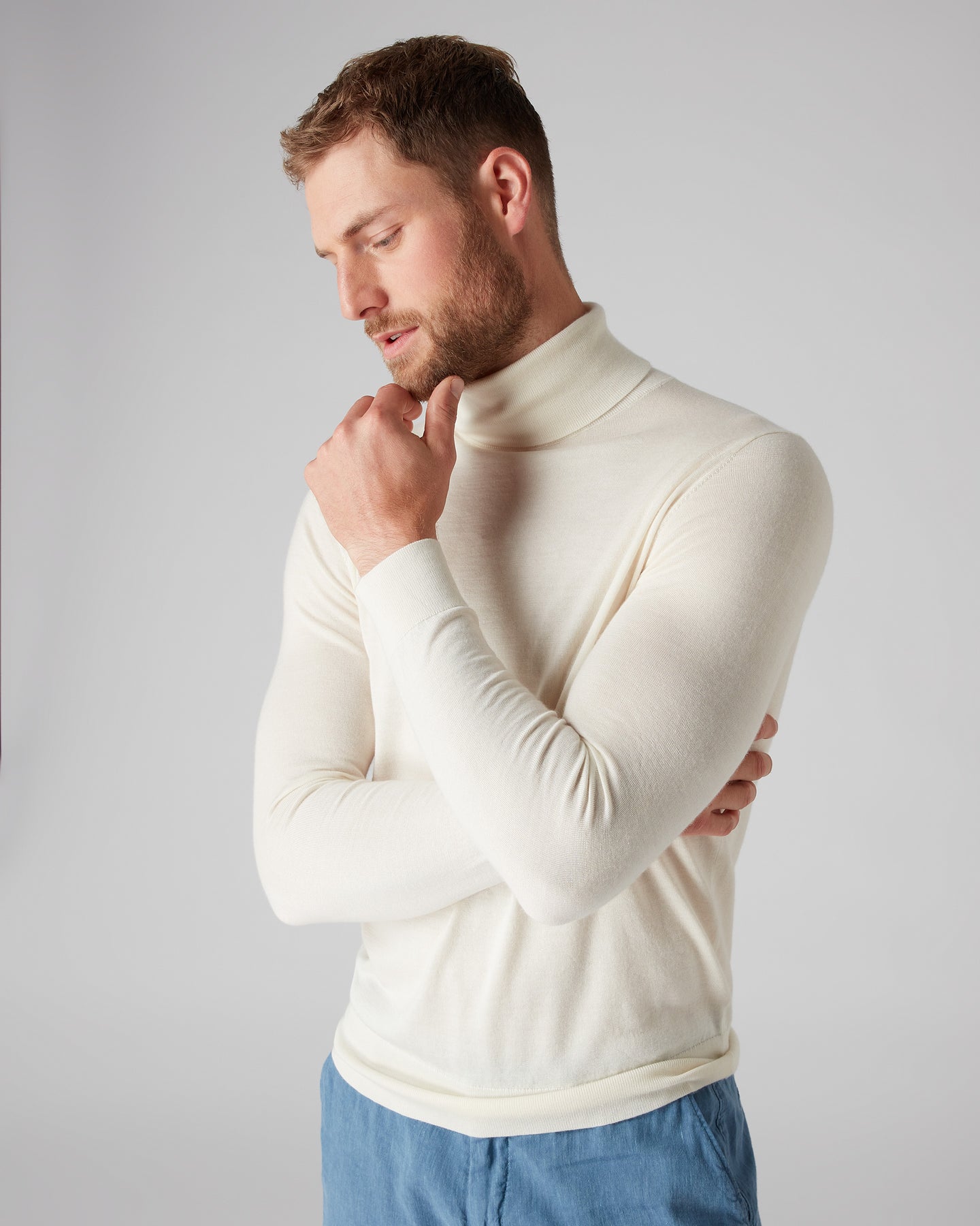 Mens white wool roll neck jumper Clearance
