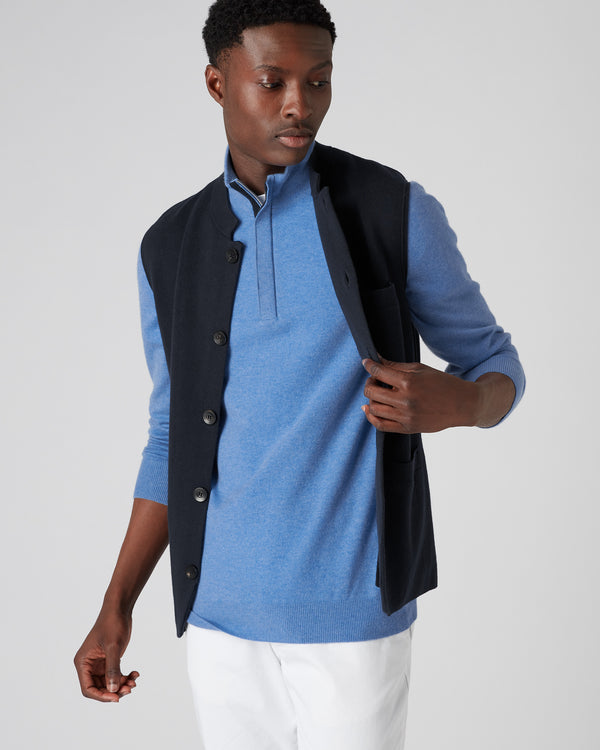 N.Peal Men's Baby Cashmere Half Zip Jumper Blue