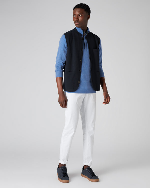N.Peal Men's Baby Cashmere Half Zip Jumper Blue