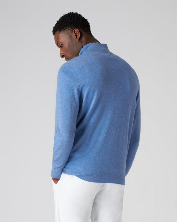 N.Peal Men's Baby Cashmere Half Zip Jumper Blue