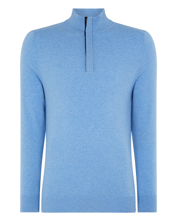 N.Peal Men's Baby Cashmere Half Zip Jumper Blue