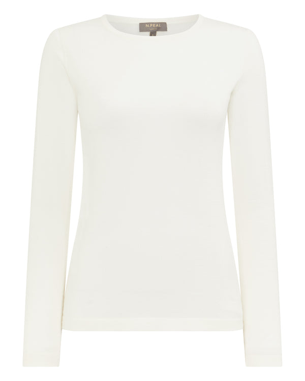 N.Peal Women's Superfine Long Sleeve Cashmere Top New Ivory White