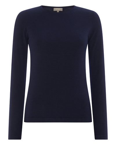 N.Peal Women's Superfine Long Sleeve Cashmere Top Navy Blue