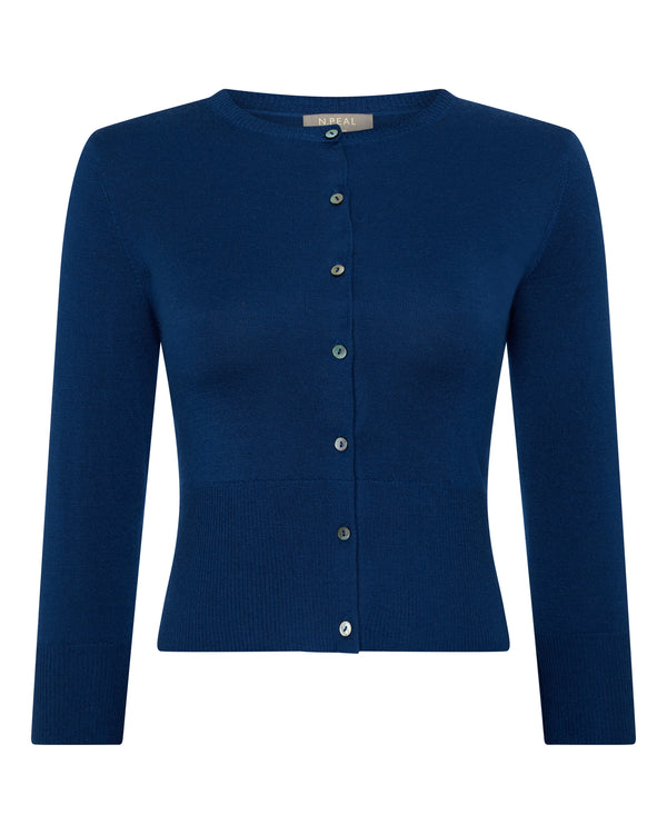 N.Peal Women's Superfine Cropped Cashmere Cardigan French Blue