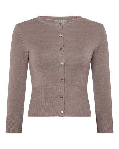 N.Peal Women's Superfine Cropped Cashmere Cardigan Fossil Brown