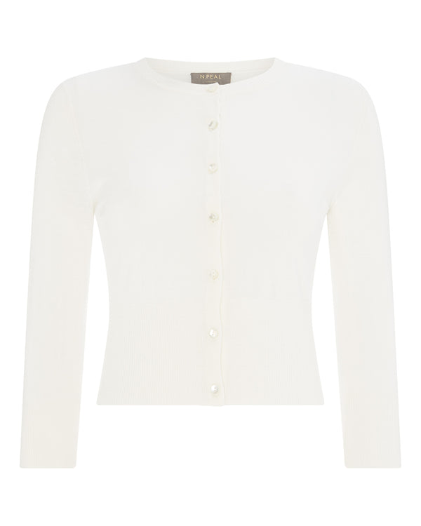 N.Peal Women's Superfine Cropped Cashmere Cardigan New Ivory White