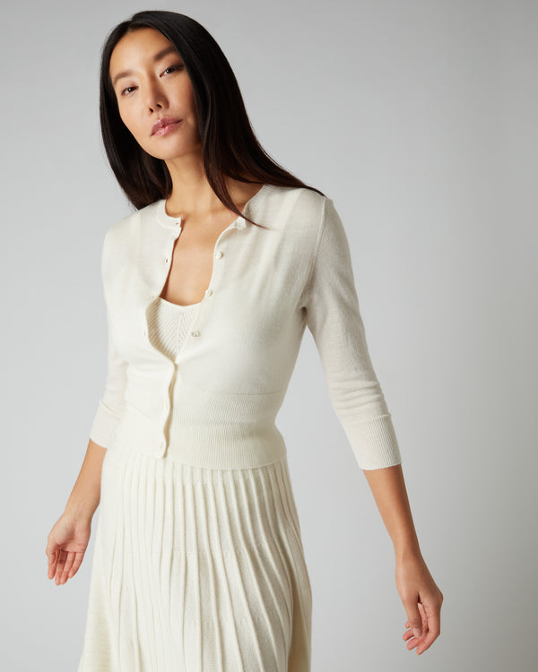 N.Peal Women's Superfine Cropped Cashmere Cardigan New Ivory White
