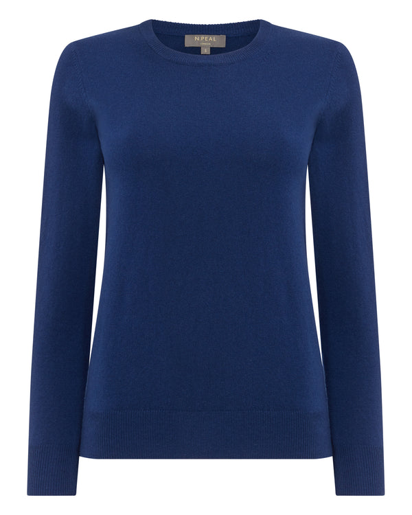 N.Peal Women's Round Neck Cashmere Jumper French Blue