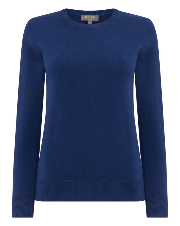 N.Peal Women's Round Neck Cashmere Jumper French Blue