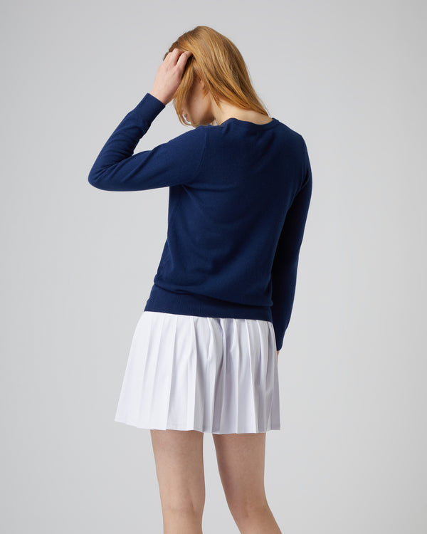 N.Peal Women's Round Neck Cashmere Jumper French Blue