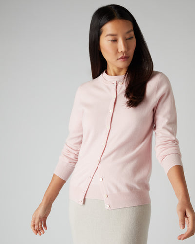 N.Peal Women's Round Neck Cashmere Cardigan Pale Pink