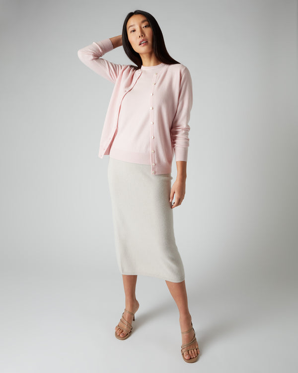 N.Peal Women's Round Neck Cashmere Cardigan Pale Pink