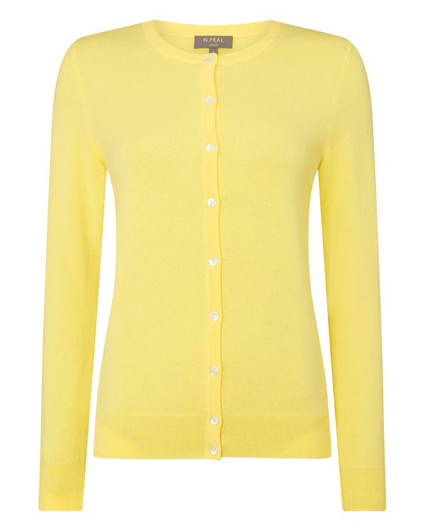 N.Peal Women's Round Neck Cashmere Cardigan Sunshine Yellow
