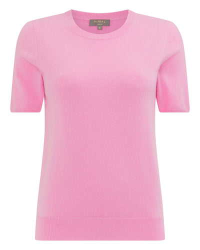 N.Peal Women's Round Neck Cashmere T Shirt Monroe Pink
