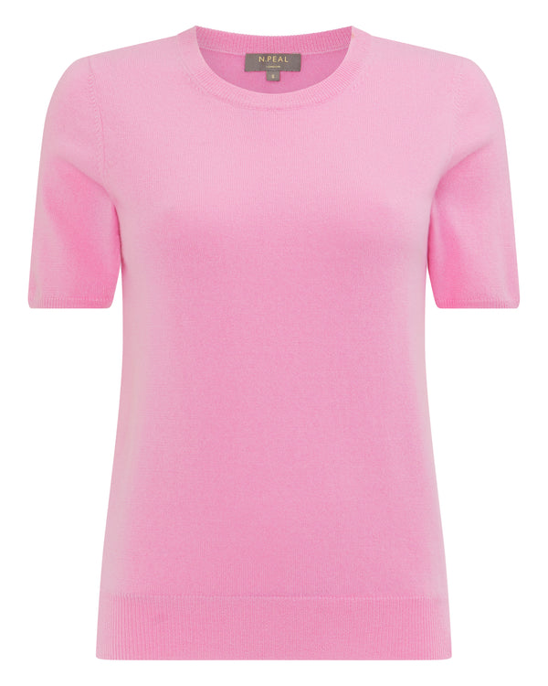 N.Peal Women's Round Neck Cashmere T Shirt Monroe Pink
