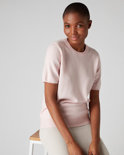 N.Peal Women's Round Neck Cashmere T Shirt Pale Pink