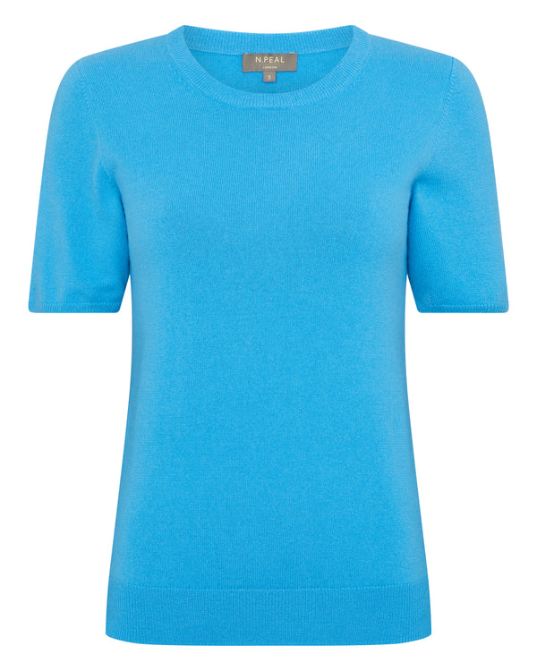 N.Peal Women's Round Neck Cashmere T Shirt Pool Blue