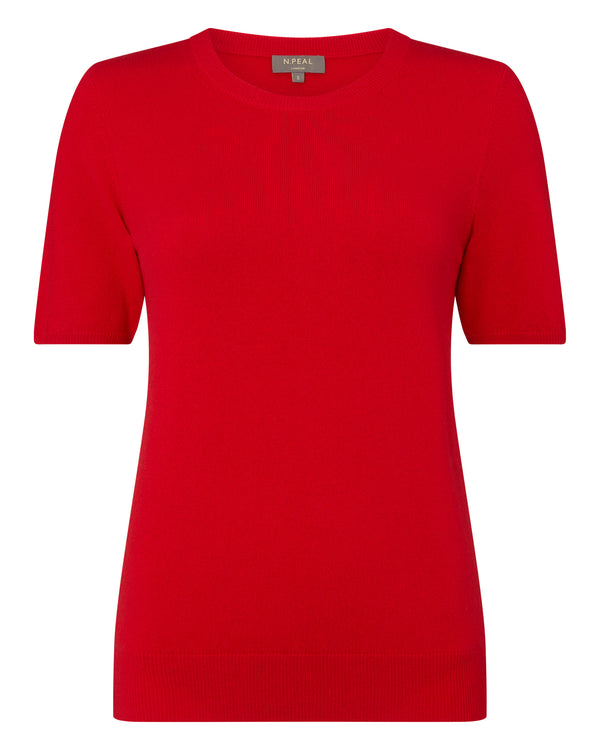N.Peal Women's Round Neck Cashmere T Shirt Red