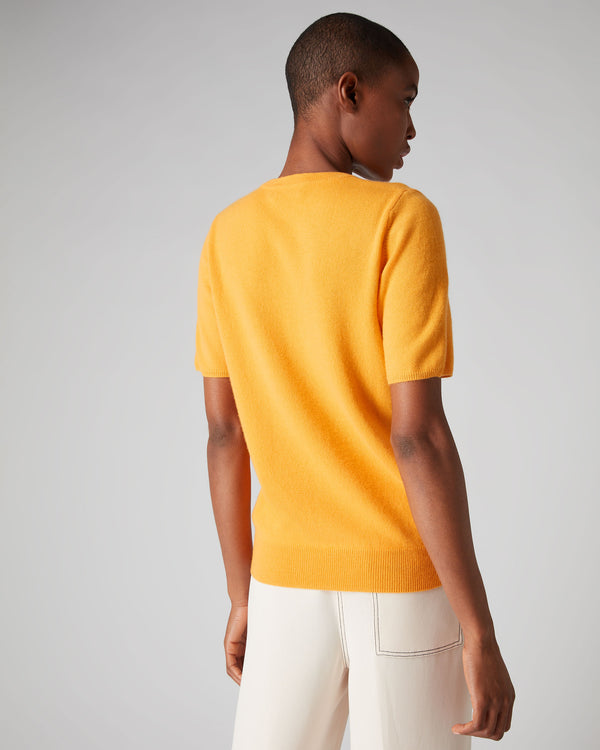 N.Peal Women's Round Neck Cashmere T Shirt Satsuma Orange