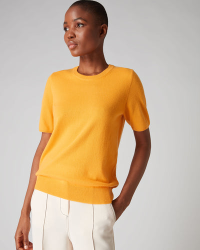 N.Peal Women's Round Neck Cashmere T Shirt Satsuma Orange