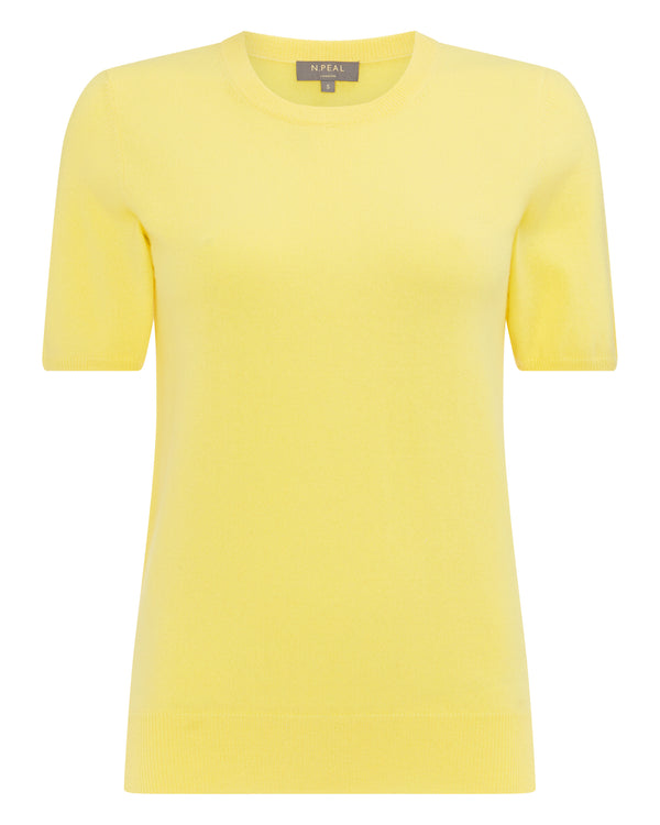 N.Peal Women's Round Neck Cashmere T Shirt Sunshine Yellow
