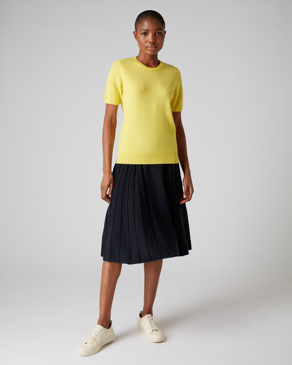 N.Peal Women's Round Neck Cashmere T Shirt Sunshine Yellow