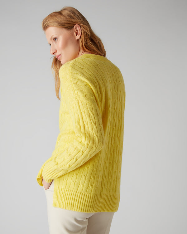 N.Peal Women's Low Hem Cashmere Jumper Sunshine Yellow