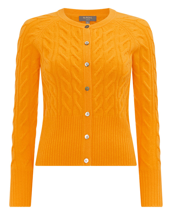 N.Peal Women's Cable Cashmere Cardigan Satsuma Orange