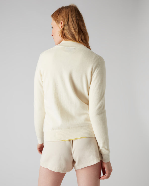 N.Peal Women's Funnel Neck Zip Cashmere Cardigan New Ivory White