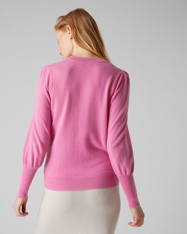 N.Peal Women's Deep Rib Puff Sleeve Cashmere Jumper Monroe Pink