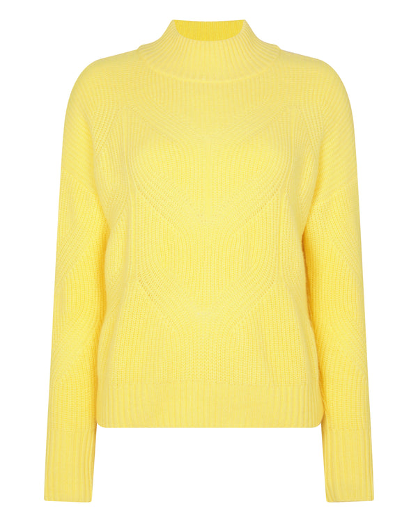 N.Peal Women's Cable Mock Neck Cashmere Jumper Sunshine Yellow