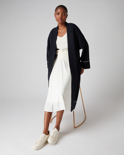 N.Peal Women's Oversized Cable Cashmere Cardigan Navy Blue