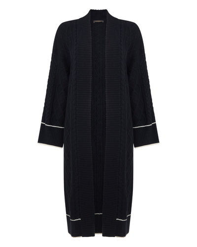 N.Peal Women's Oversized Cable Cashmere Cardigan Navy Blue