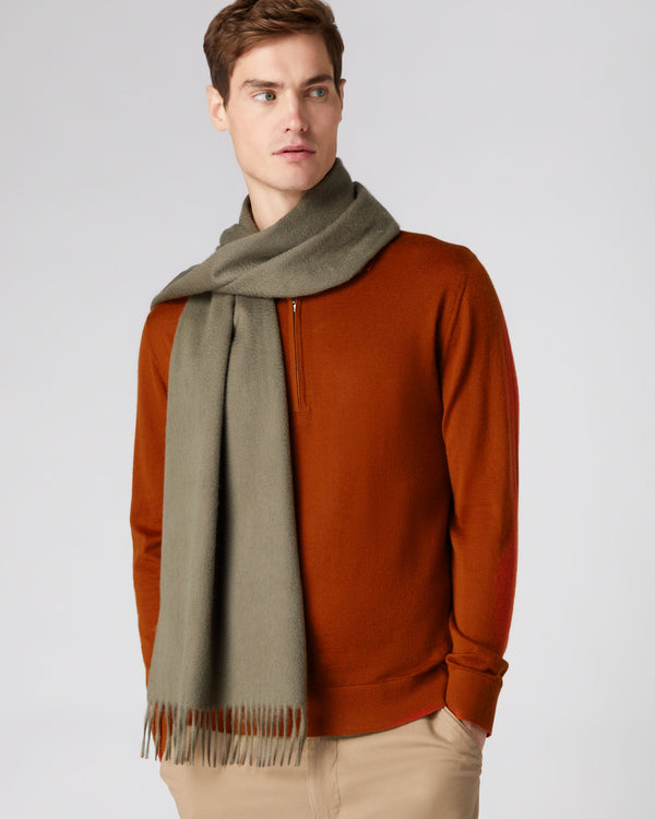 Unisex Large Woven Cashmere Scarf Khaki Green | N.Peal