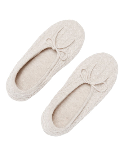 N.Peal Women's Cable Cashmere Slippers Ecru White
