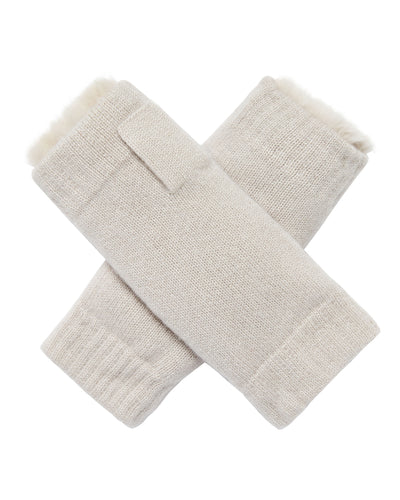 N.Peal Unisex Fur Lined Fingerless Cashmere Gloves Snow Grey