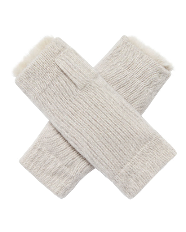 N.Peal Unisex Fur Lined Fingerless Cashmere Gloves Snow Grey