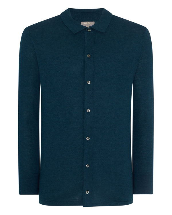 N.Peal Men's Fine Gauge Cashmere Shirt Lapis Blue