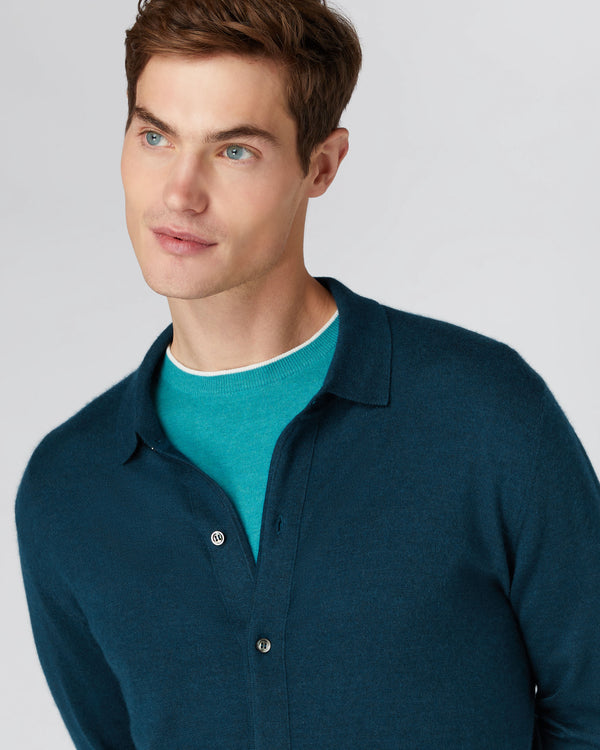 N.Peal Men's Fine Gauge Cashmere Shirt Lapis Blue