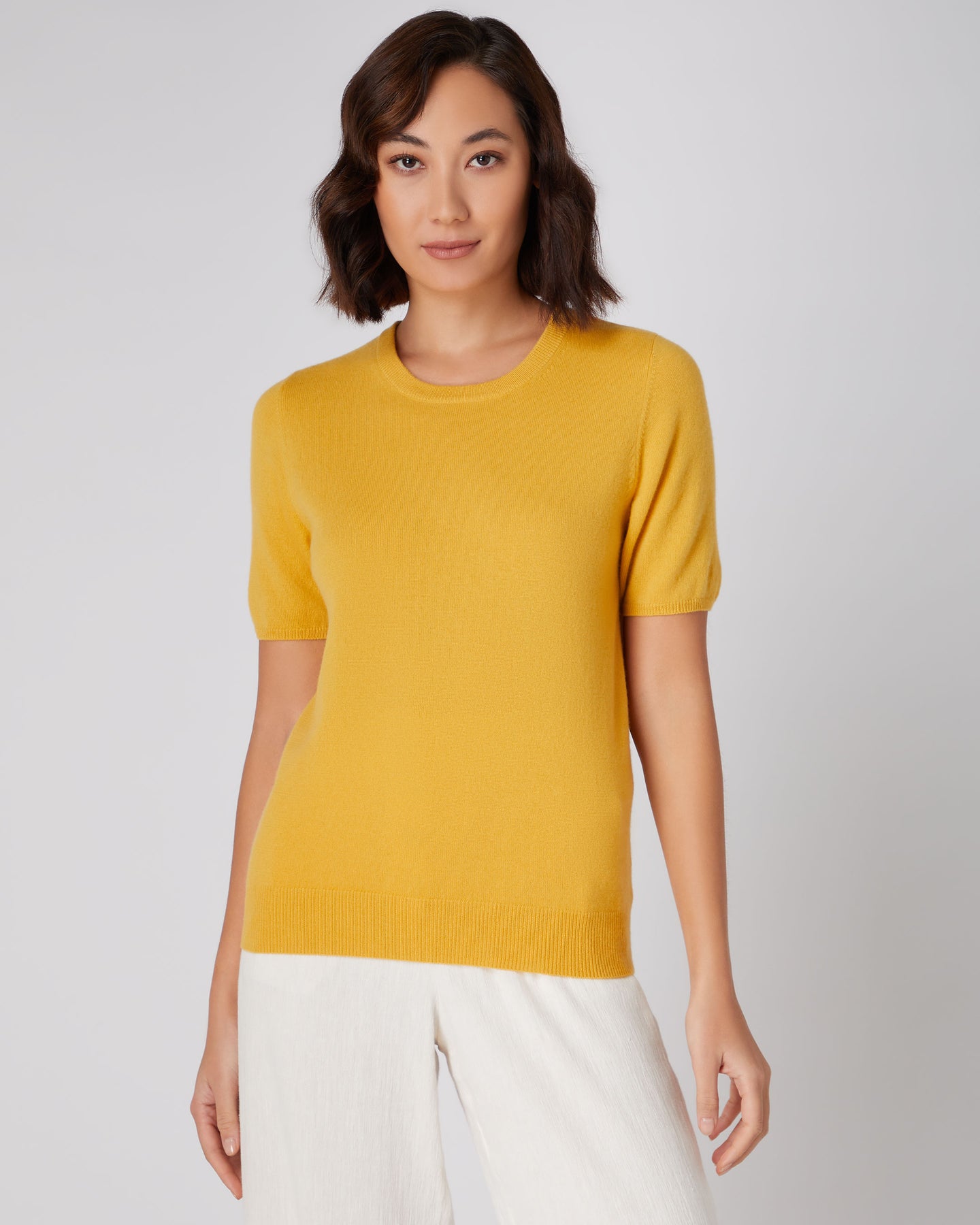 Women's Round Neck Cashmere T Shirt Canary Yellow | N.Peal