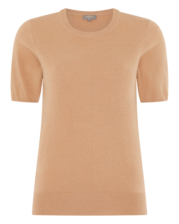 N.Peal Women's Round Neck Cashmere T Shirt Sahara Brown
