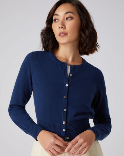 N.Peal Women's Long Sleeve Cropped Cashmere Cardigan French Blue