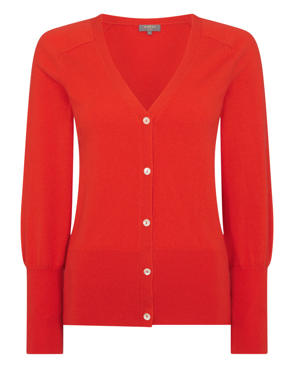 N.Peal Women's V Necked Cashmere Cardigan Vermillion Red